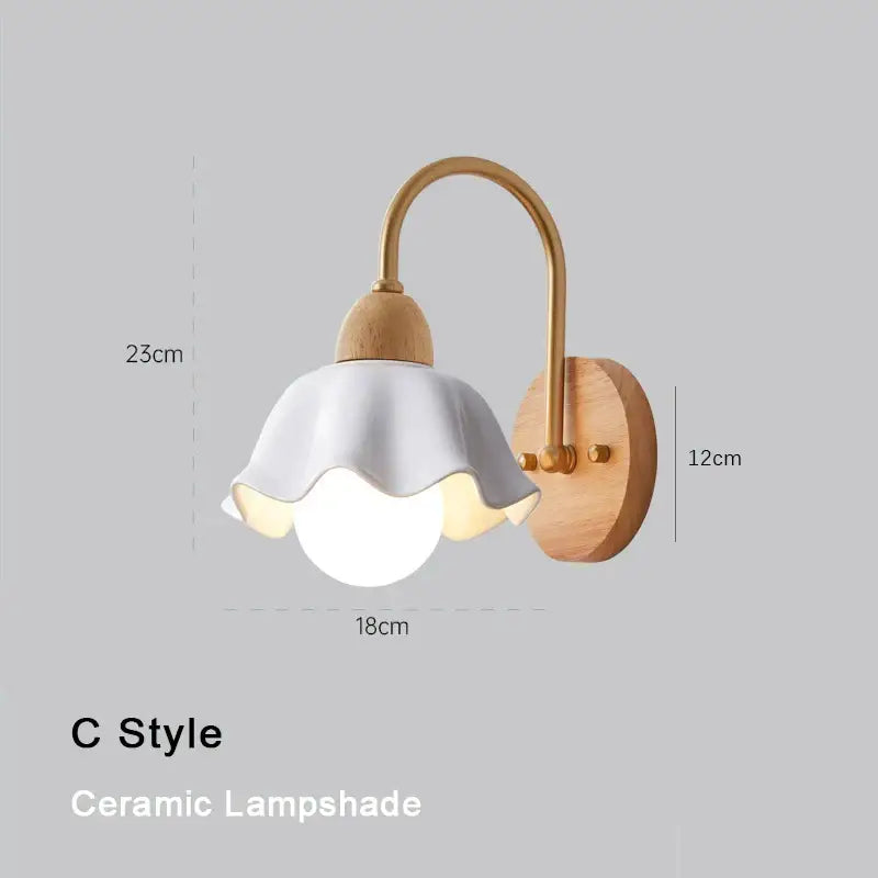 Scandinavian brass and cream led wooden wall lamp bedroom light
