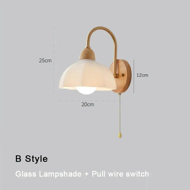 Scandinavian brass and cream led wooden wall lamp bedroom light
