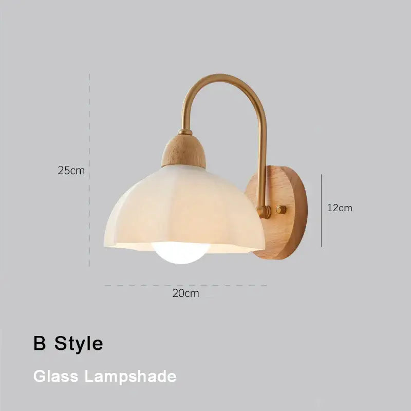 Scandinavian brass and cream led wooden wall lamp bedroom light