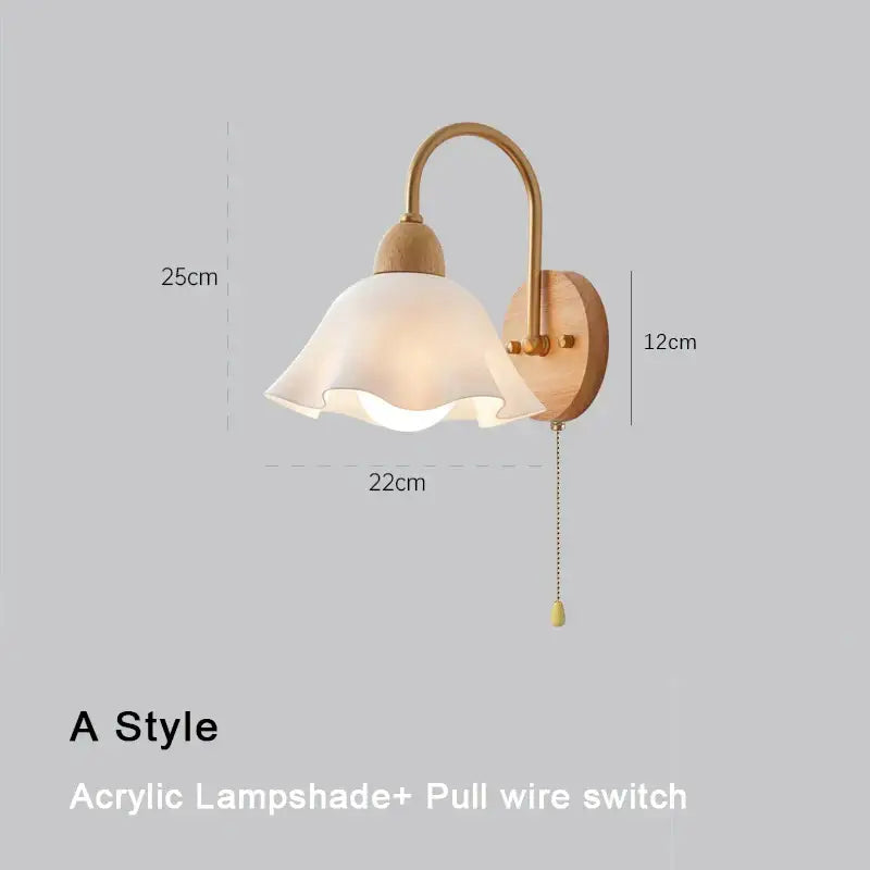 Scandinavian brass and cream led wooden wall lamp bedroom light