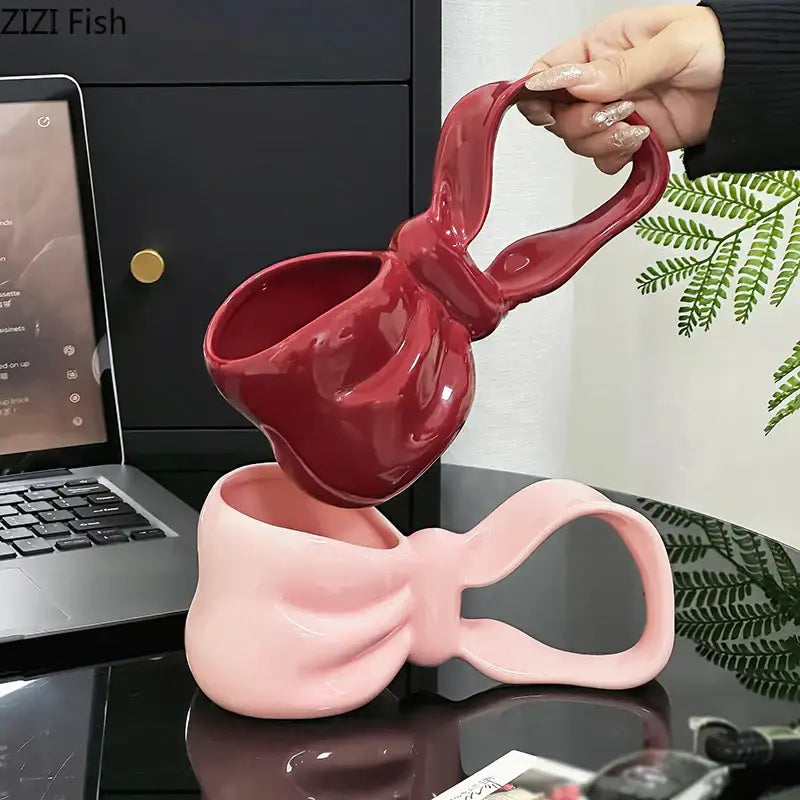Sculpted bowknot ceramic coffee mug kitchen tea cup