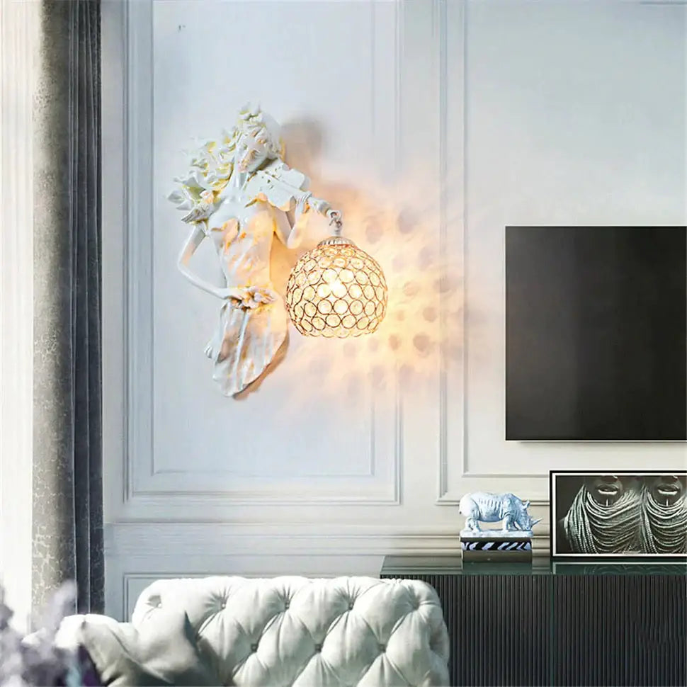 Sculptural gold violinist crystal wall lamp living room sconce