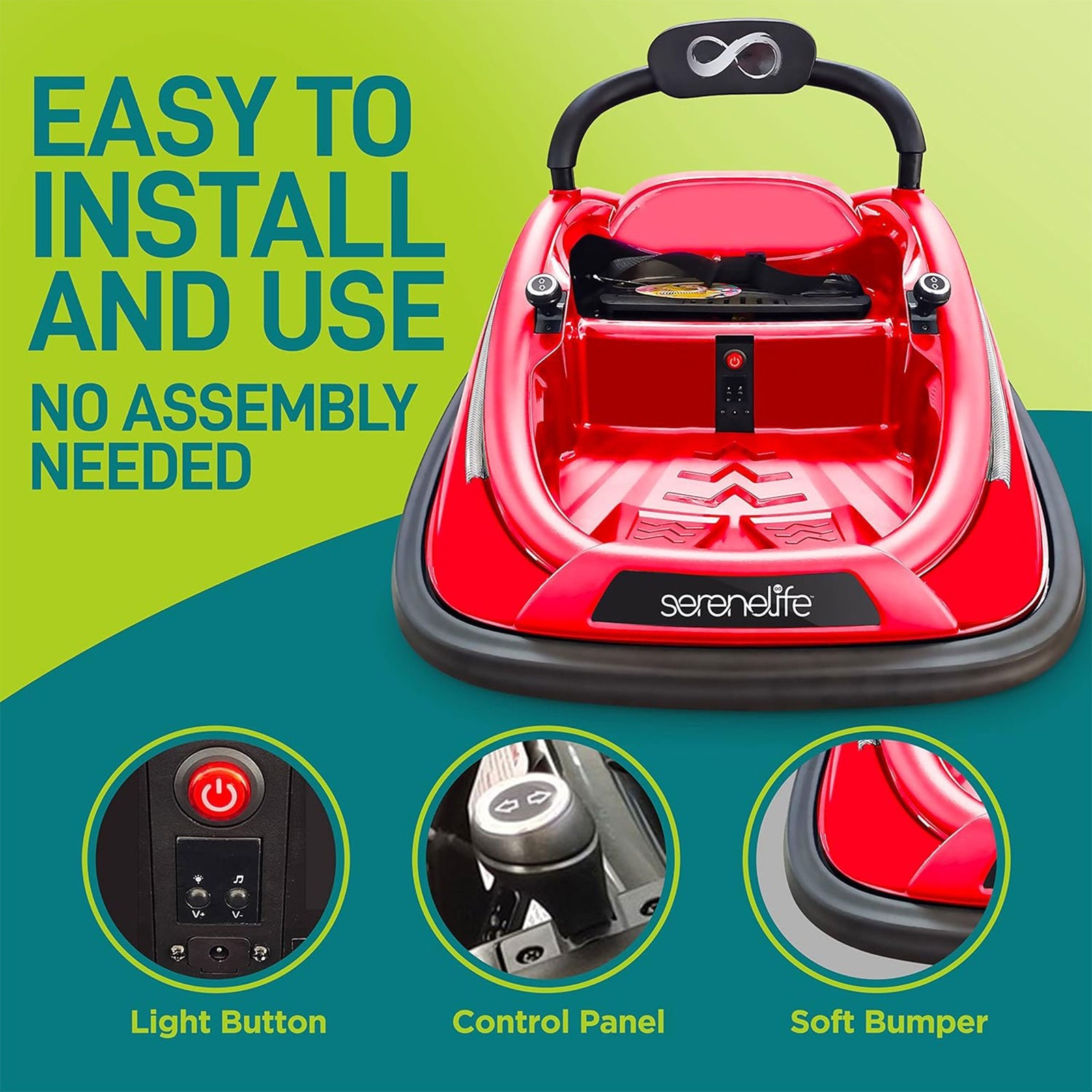 360 Degree Spinning Bumper Car with Adjustable Belt and Controls, Red
