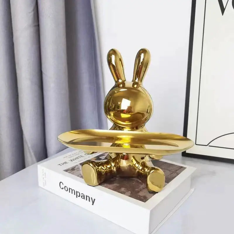 Shiny gold & silver colorful rabbit storage box living room tray