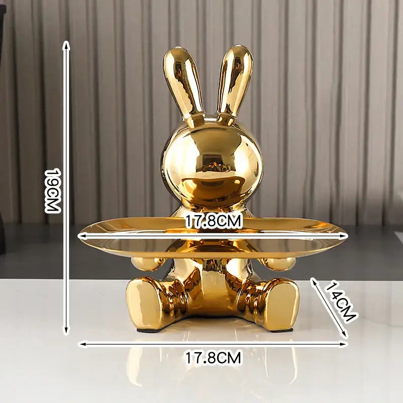 Shiny gold & silver colorful rabbit storage box living room tray