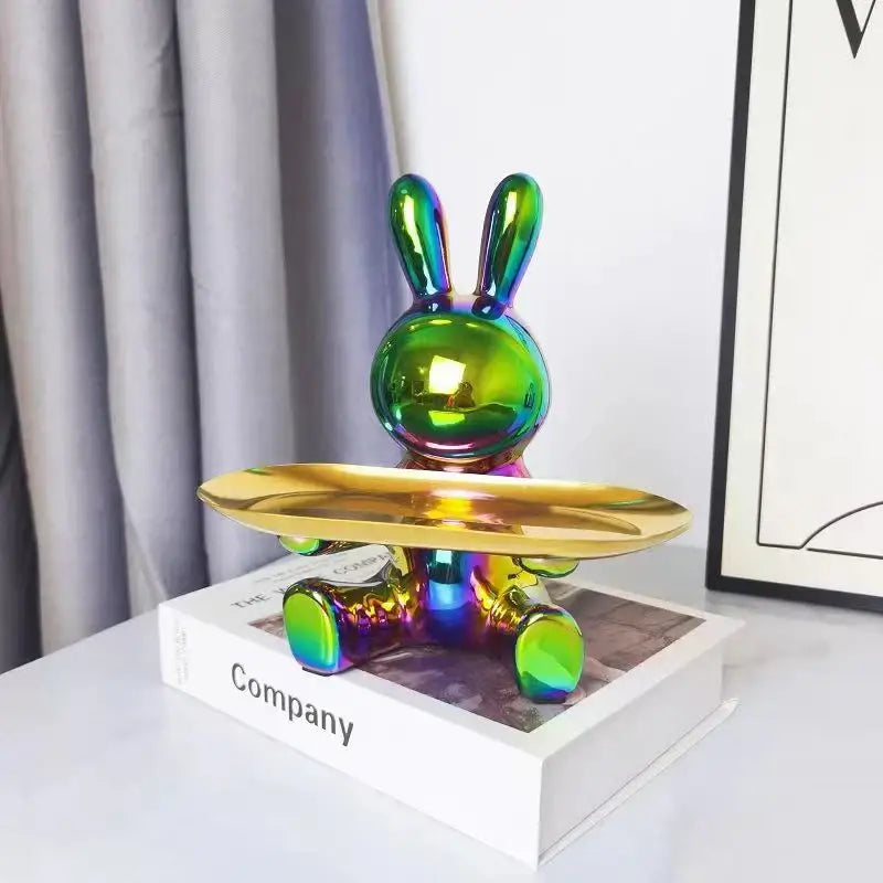 Shiny gold & silver colorful rabbit storage box living room tray