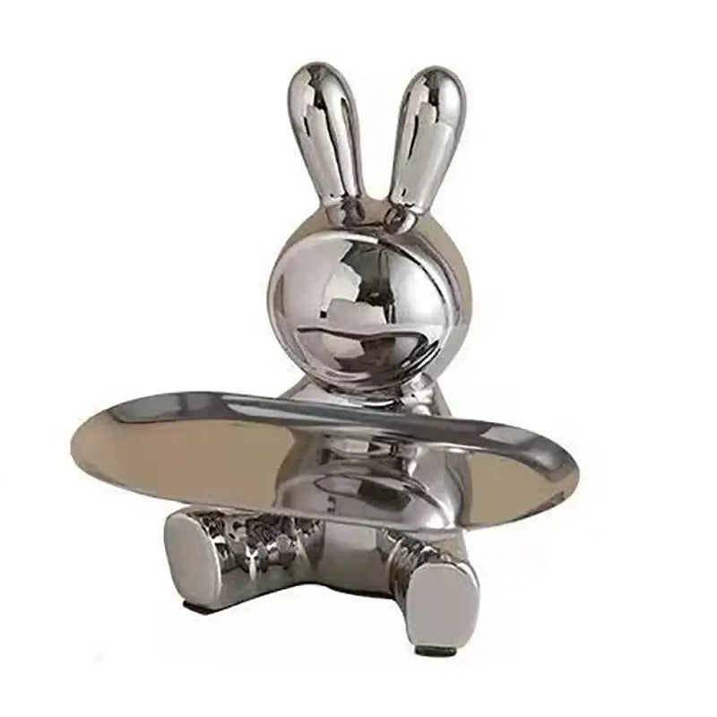 Shiny gold & silver colorful rabbit storage box living room tray