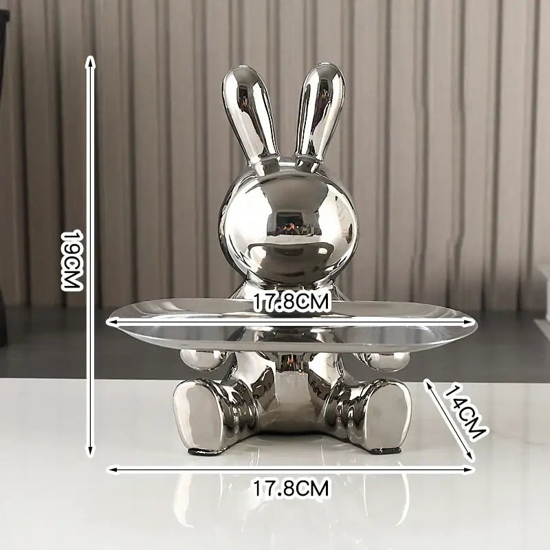 Shiny gold & silver colorful rabbit storage box living room tray