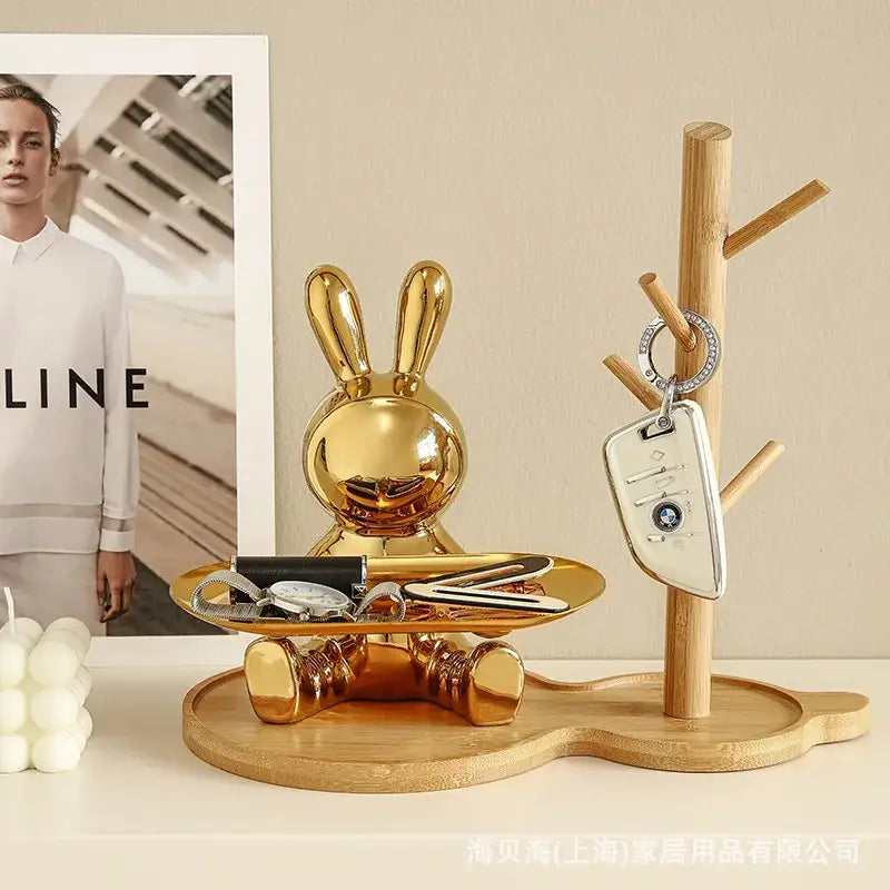Shiny gold & silver colorful rabbit storage box living room tray
