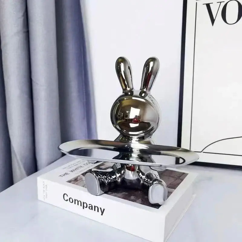 Shiny gold & silver colorful rabbit storage box living room tray