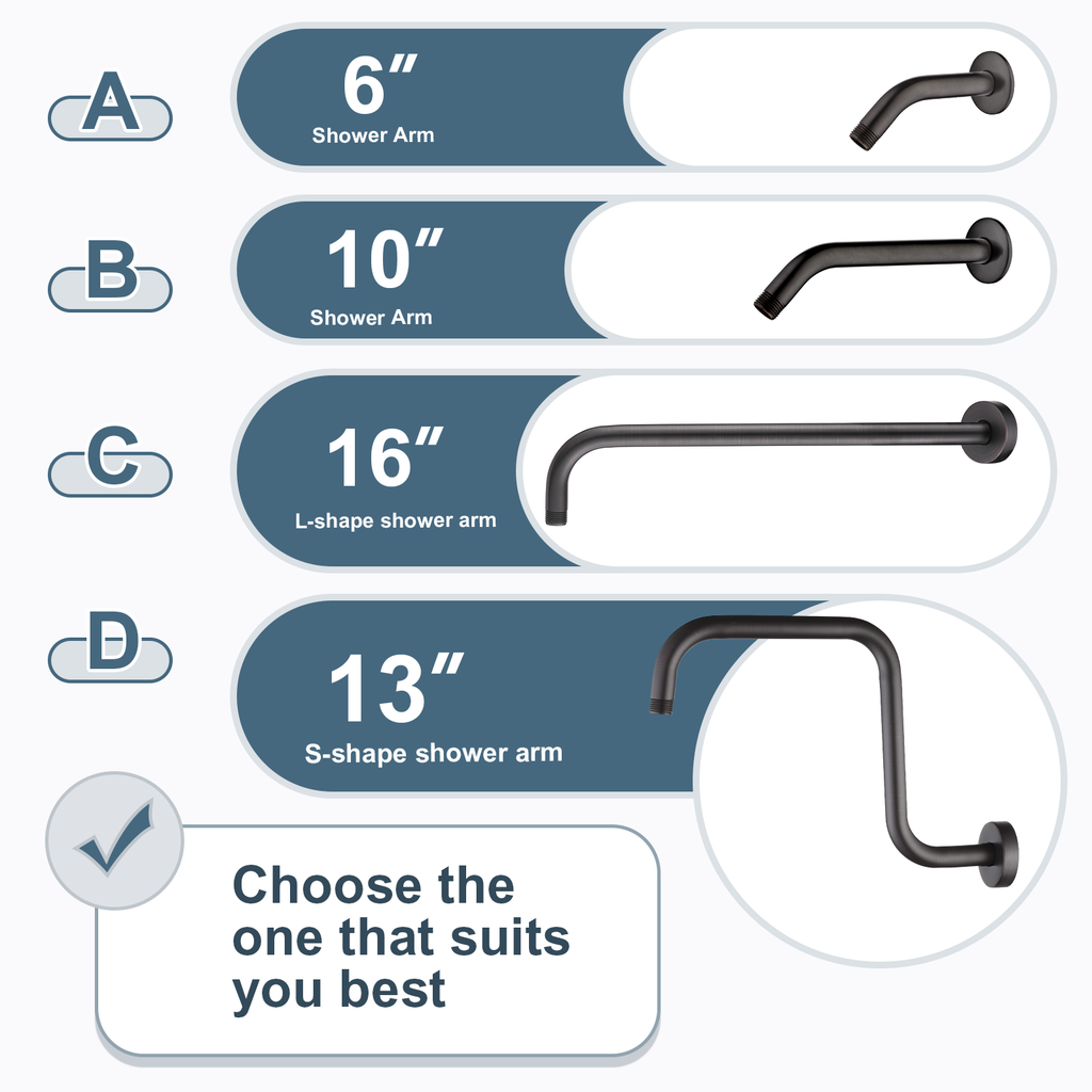 16 Inch L-Shaped Stainless Steel Shower Arm Extension for Rainfall Shower Heads