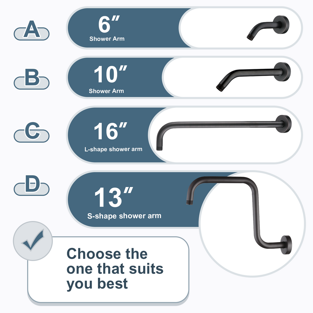 6-Inch Solid Brass Shower Arm with Universal G1/2 Connection