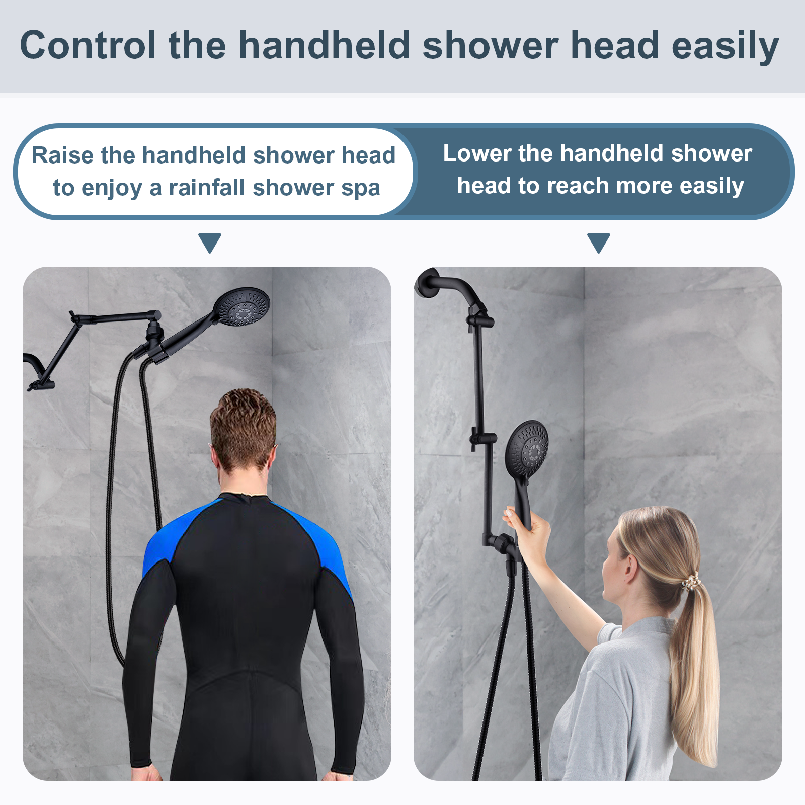 14 Inch Double Joint Shower Arm Extender for Rain and Handheld Shower Head, Height & Angle Adjustable