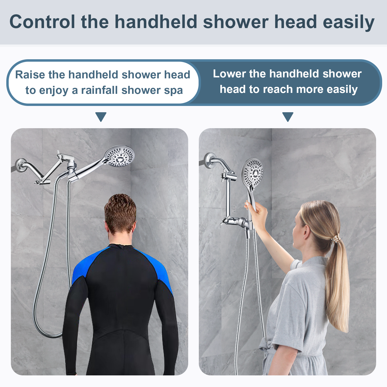 5 Inch Solid Brass Shower Arm Extender, Height & Angle Adjustable