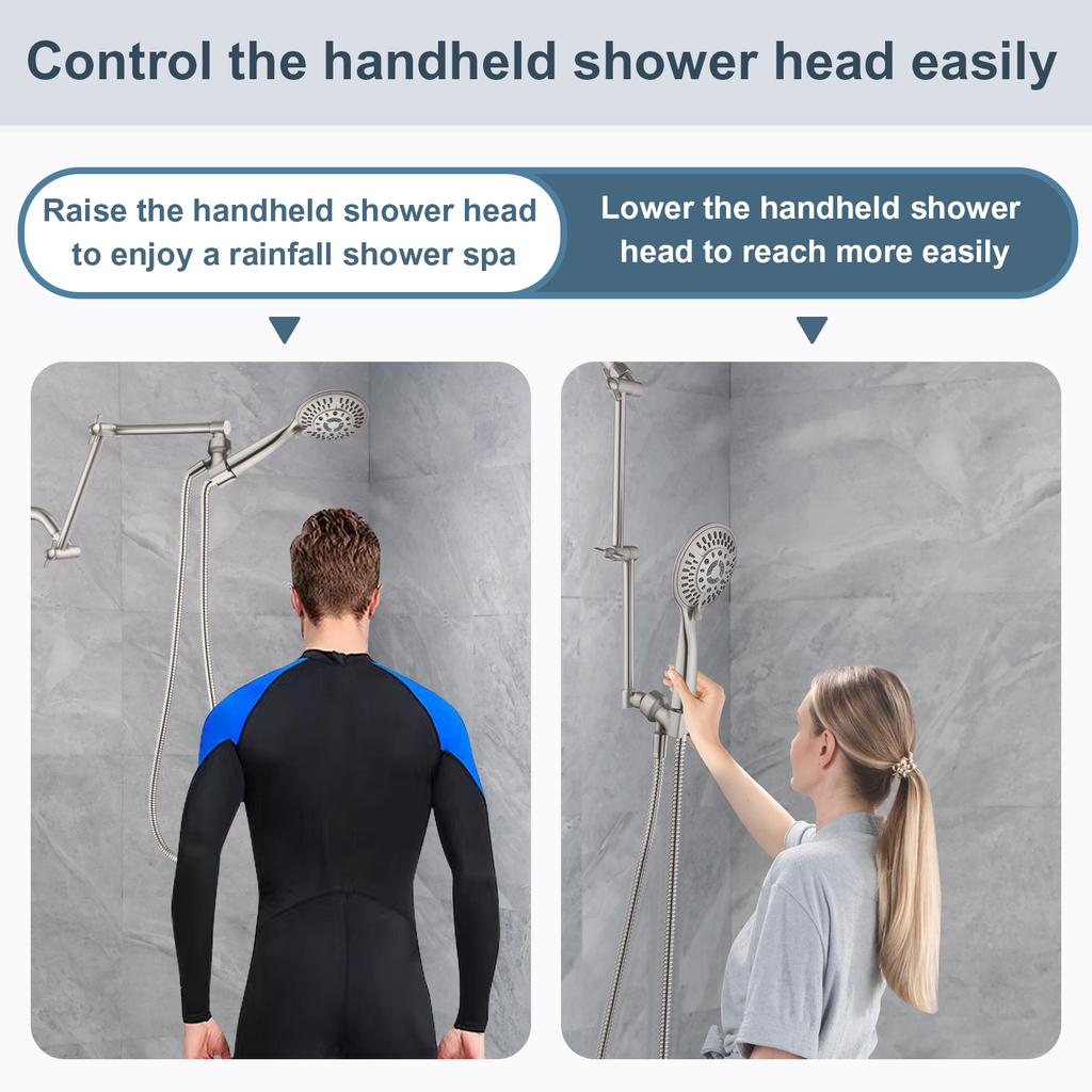 14 Inch Double Joint Shower Arm Extender for Rain and Handheld Shower Head, Height & Angle Adjustable