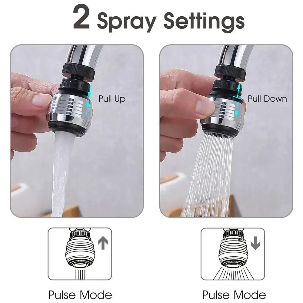 Silver and black dual mode kitchen faucet aerator rotating nozzle