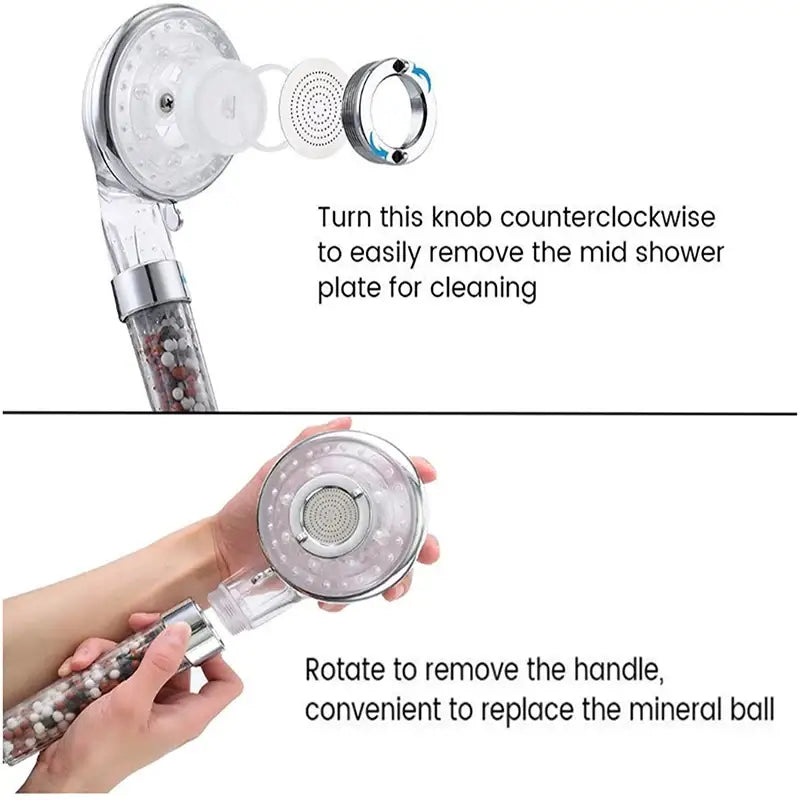 Silver and clear high pressure shower head with filter beads bathroom