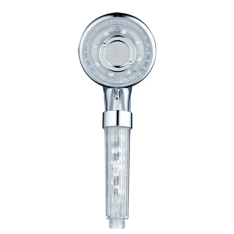 Silver and clear high pressure shower head with filter beads bathroom