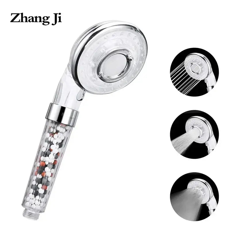 Silver and clear high pressure shower head with filter beads bathroom
