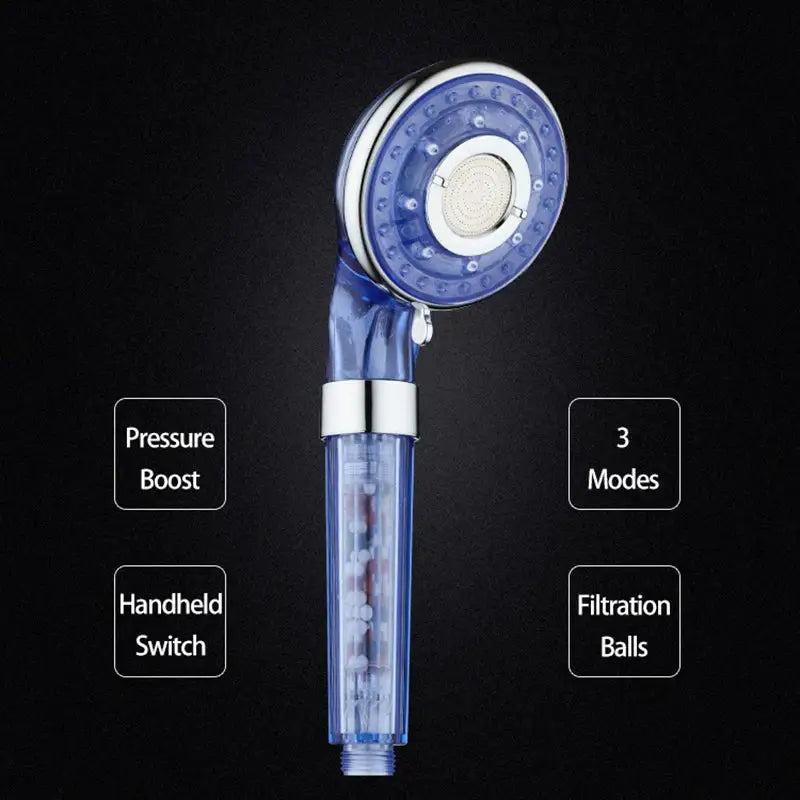 Silver and clear high pressure shower head with filter beads bathroom