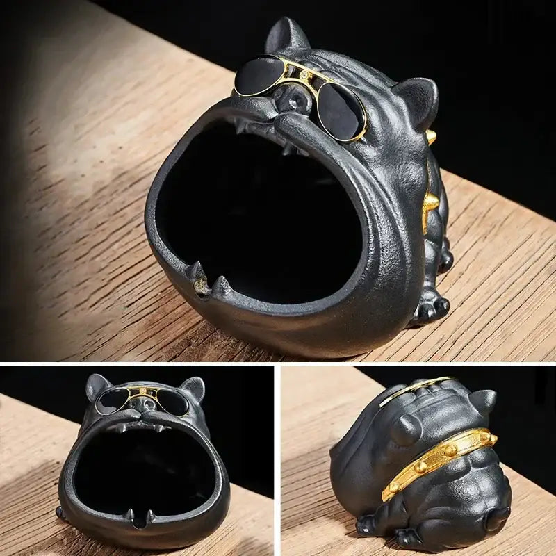 Silver bulldog ceramic ashtray – living room desktop accessory