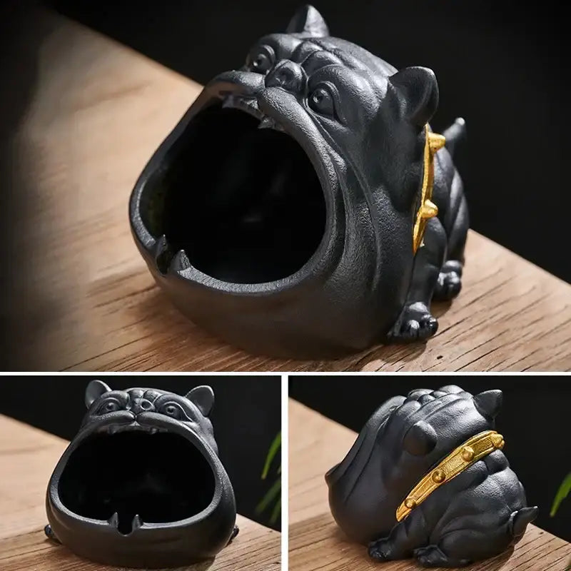 Silver bulldog ceramic ashtray – living room desktop accessory