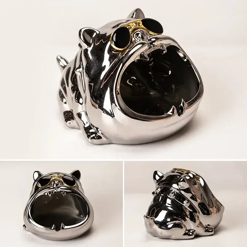 Silver bulldog ceramic ashtray – living room desktop accessory