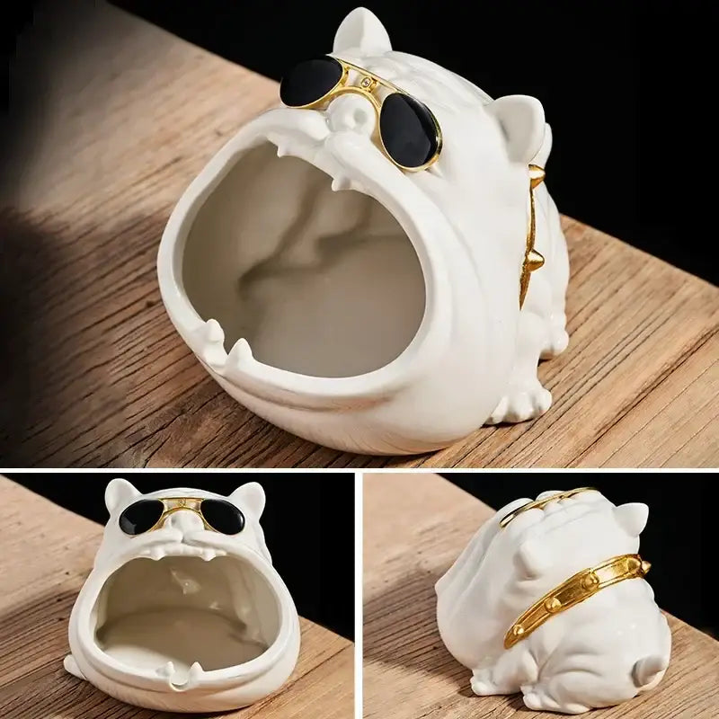 Silver bulldog ceramic ashtray – living room desktop accessory