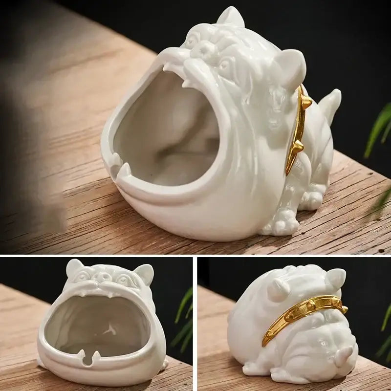 Silver bulldog ceramic ashtray – living room desktop accessory