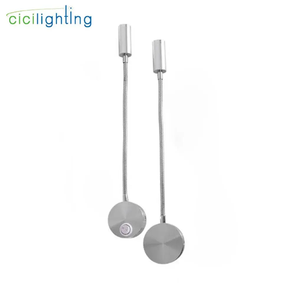 Silver flexible gooseneck led wall sconce for bedroom reading