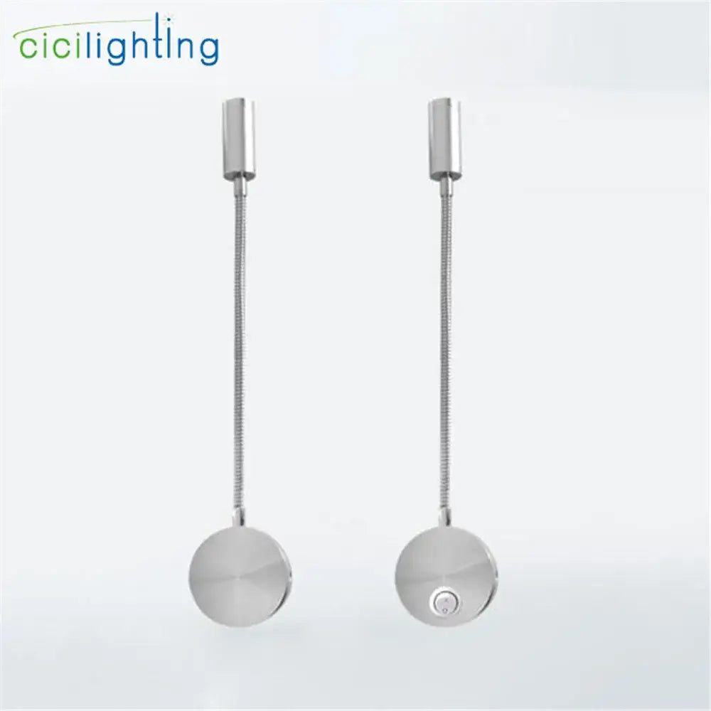 Silver flexible gooseneck led wall sconce for bedroom reading