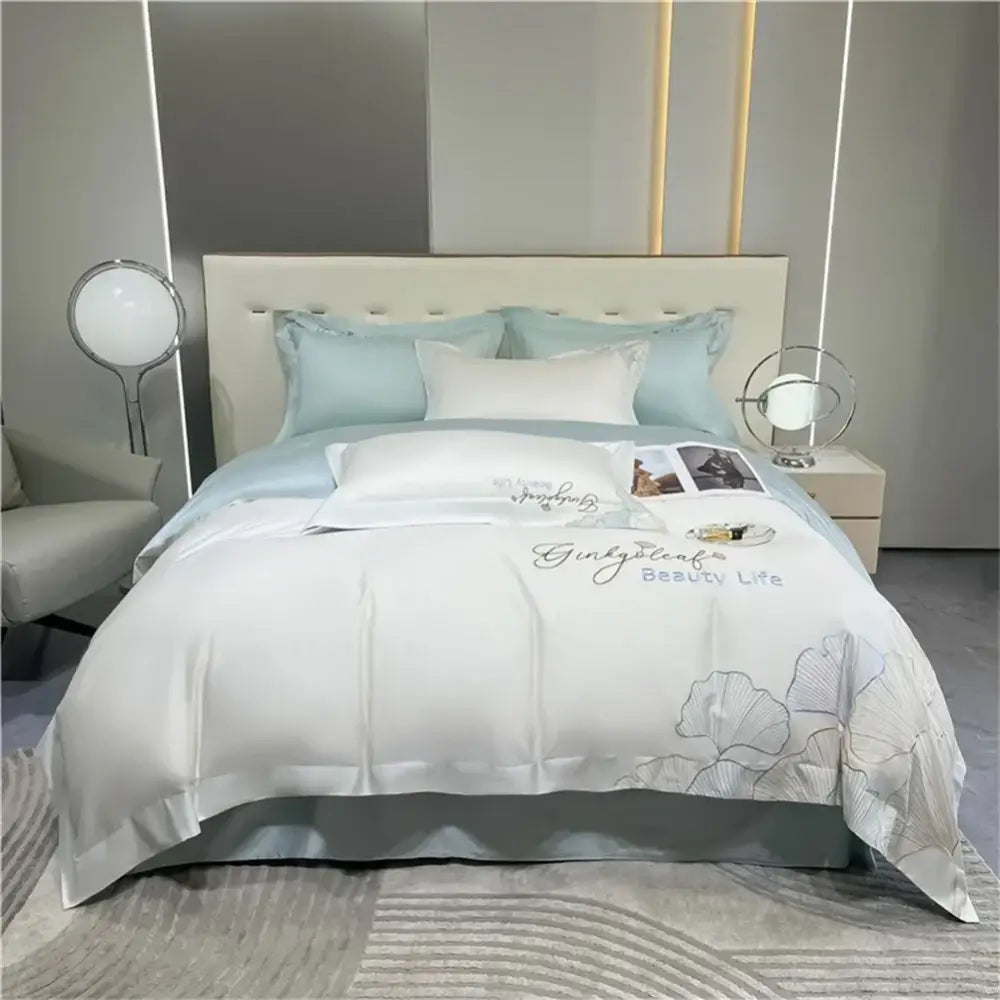 Silver gray 1200tc embroidery egyptian cotton bedding set bedroom