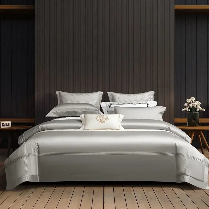 Silver satin egyptian cotton bedding set bedroom luxury 1000tc