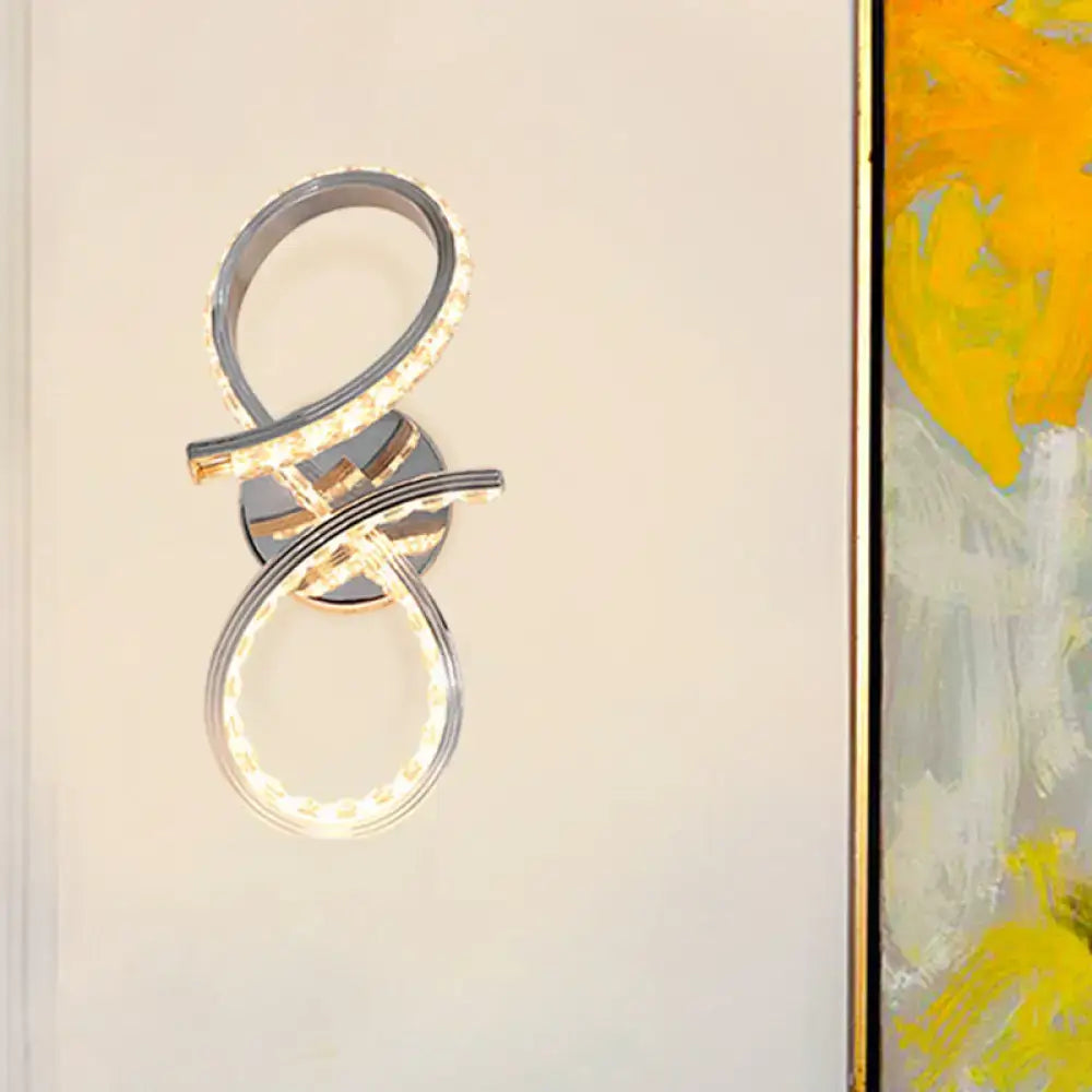 Simple led chrome infinity wall sconce with cut crystal deco bedroom