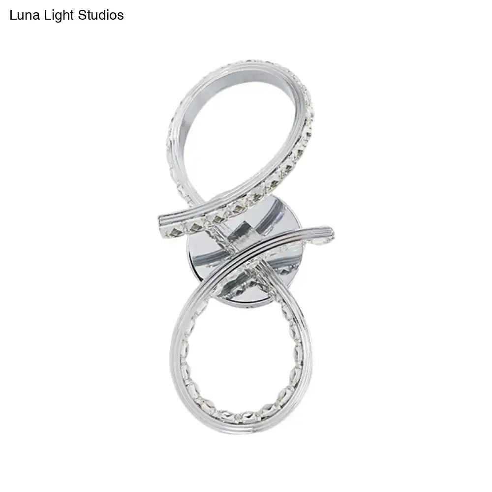 Simple led chrome infinity wall sconce with cut crystal deco bedroom