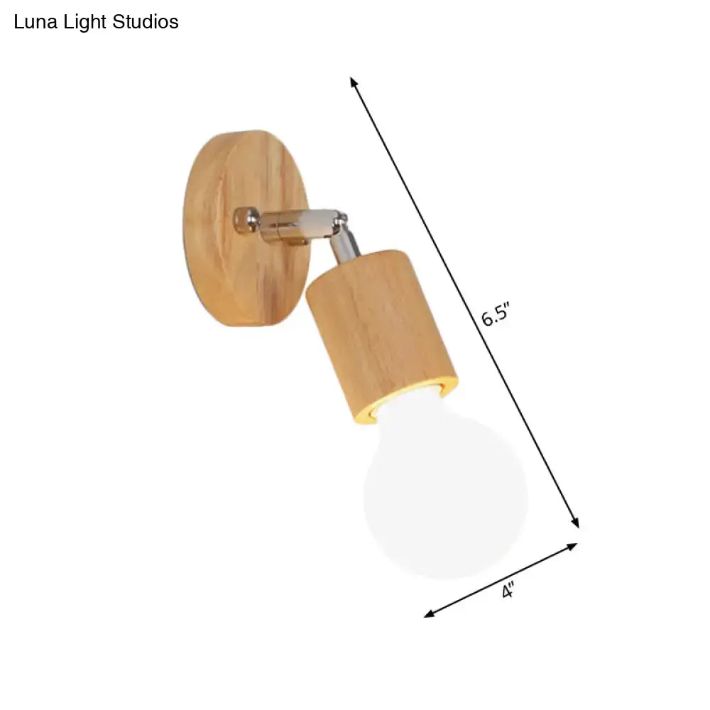 Simplistic wood and chrome open bulb mini rotating sconce bedroom light