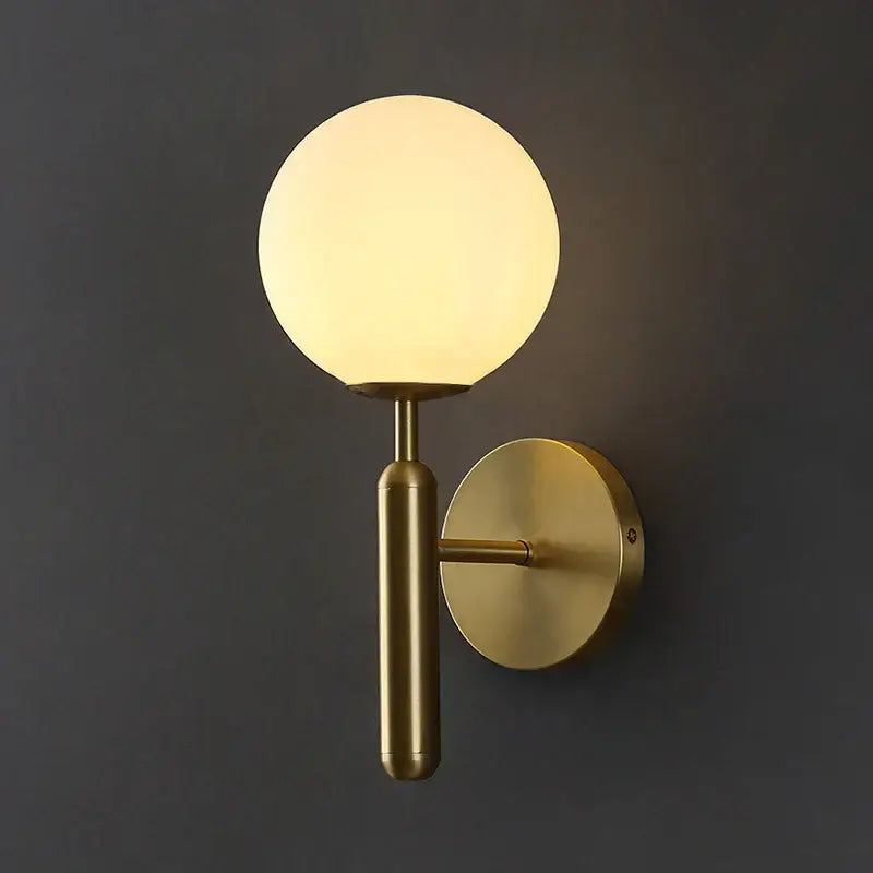 Sleek brass glass sphere wall sconce lamp – corridor lighting