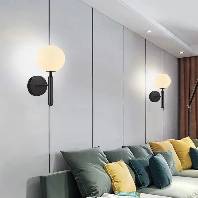 Sleek brass glass sphere wall sconce lamp – corridor lighting