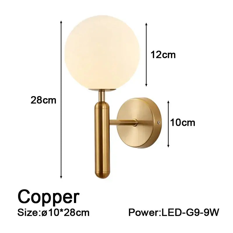Sleek brass glass sphere wall sconce lamp – corridor lighting