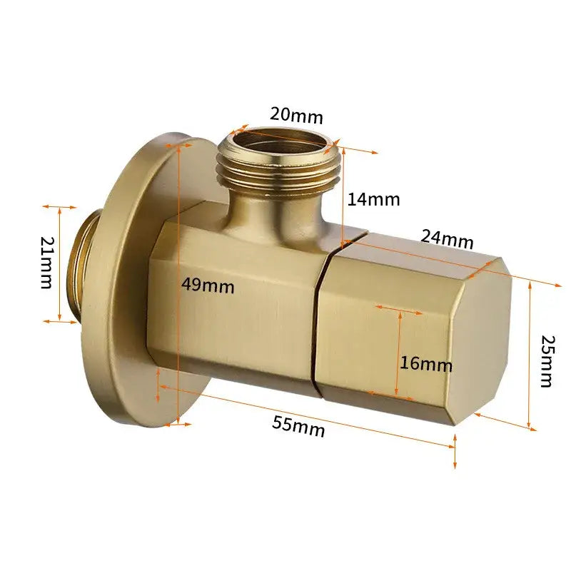 Sleek brushed gold corner valve water control bathroom tap