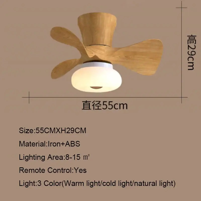 Smart wood ceiling fan light with app dimming for living room