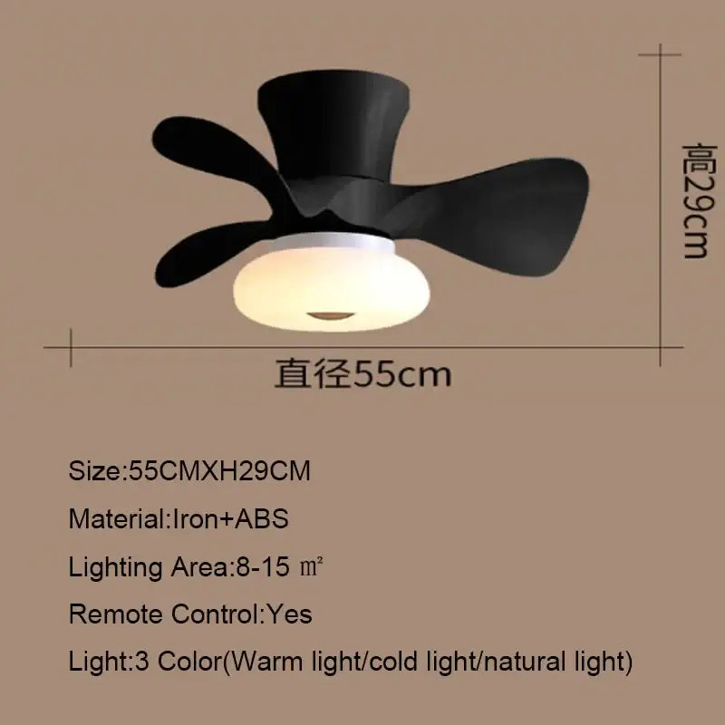 Smart wood ceiling fan light with app dimming for living room