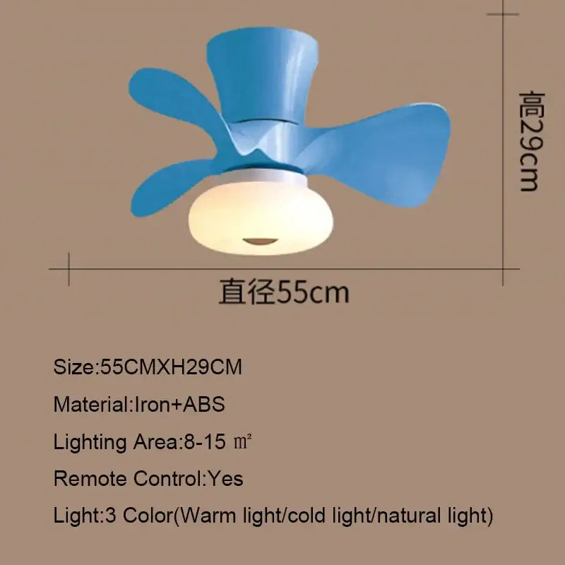 Smart wood ceiling fan light with app dimming for living room