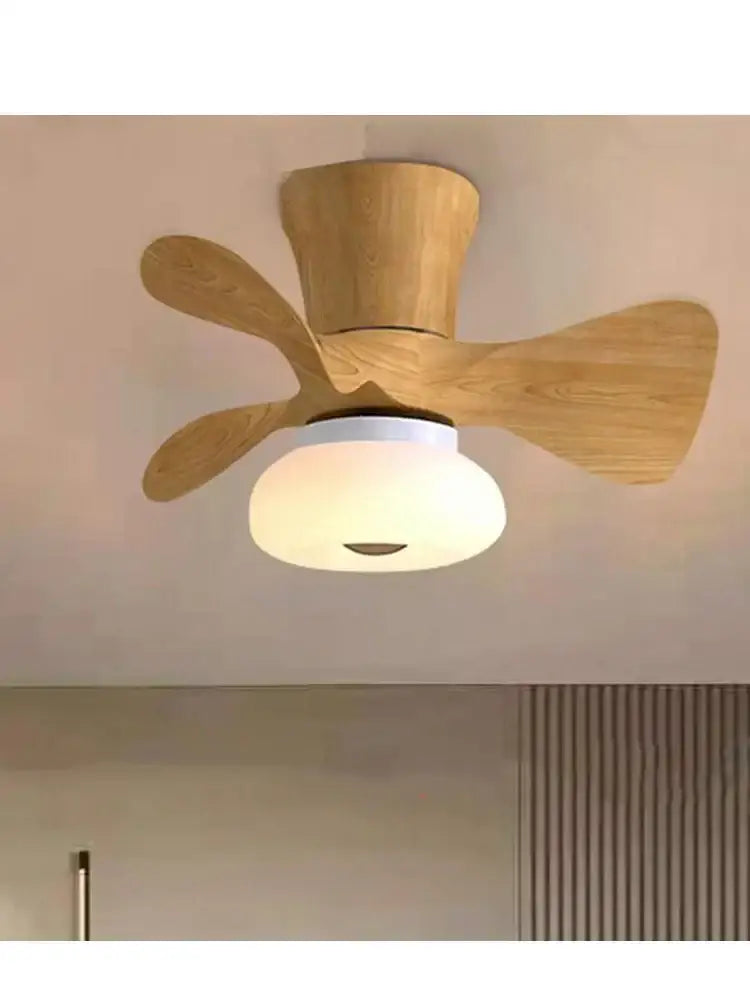 Smart wood ceiling fan light with app dimming for living room