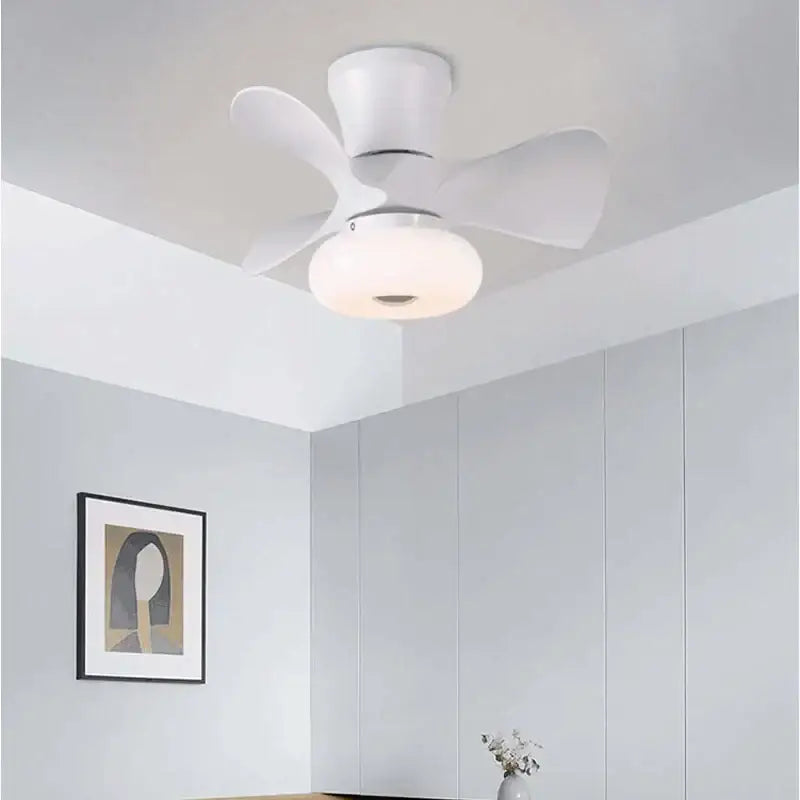 Smart wood ceiling fan light with app dimming for living room