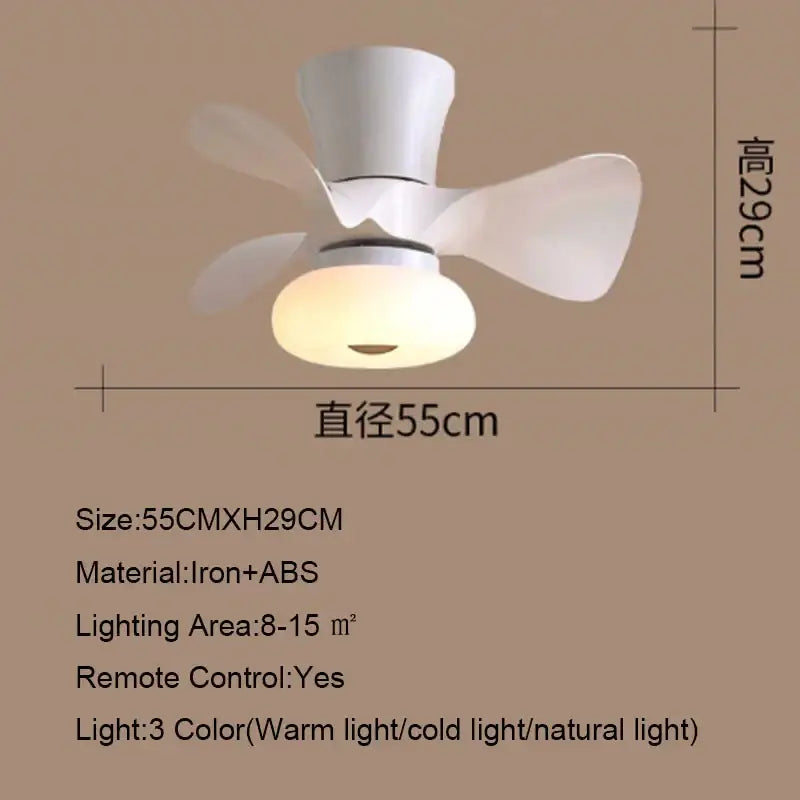 Smart wood ceiling fan light with app dimming for living room