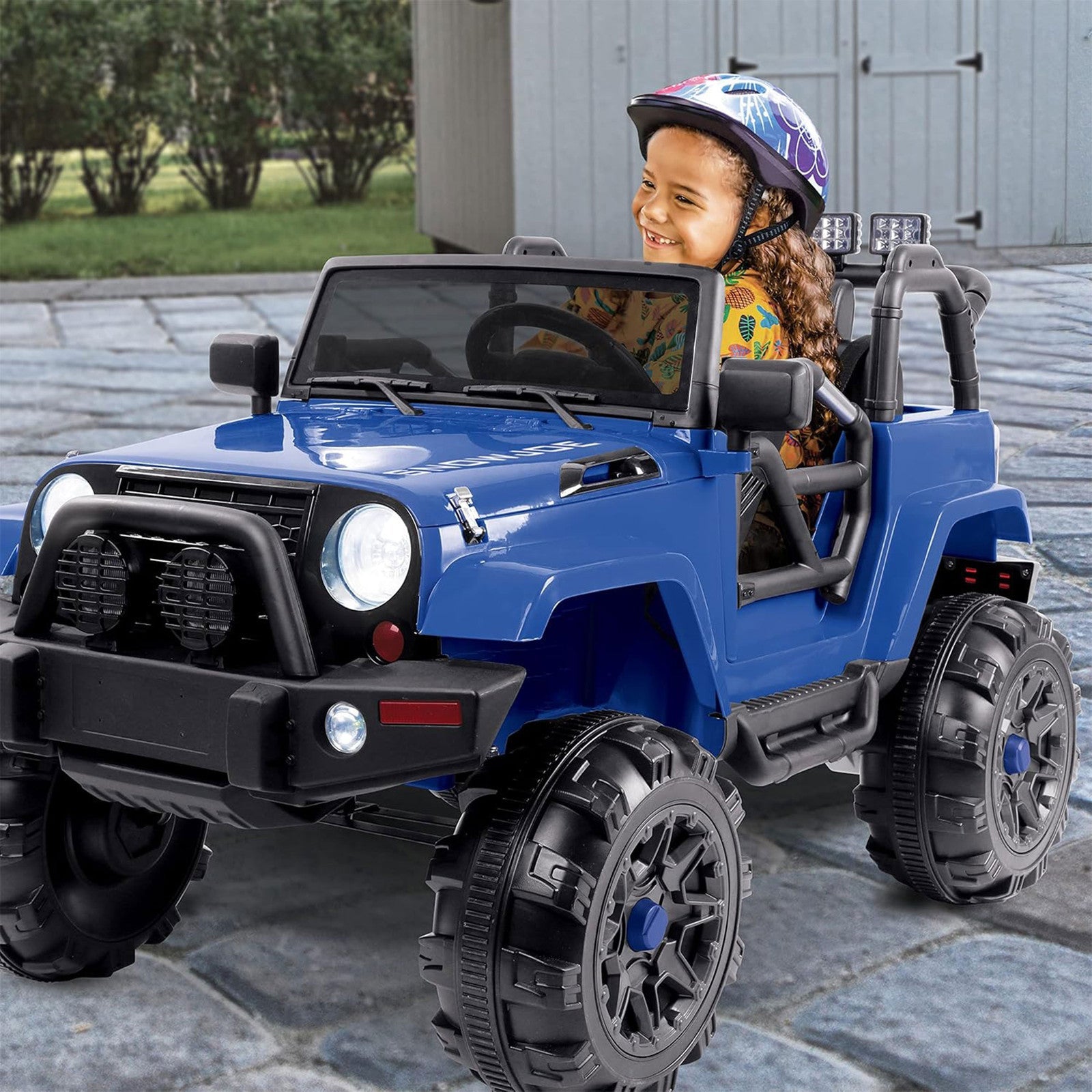 Snow Joe 24-Volt Ride-On Car with Snow Plow and Scoop, Parental Remote Control, Blue