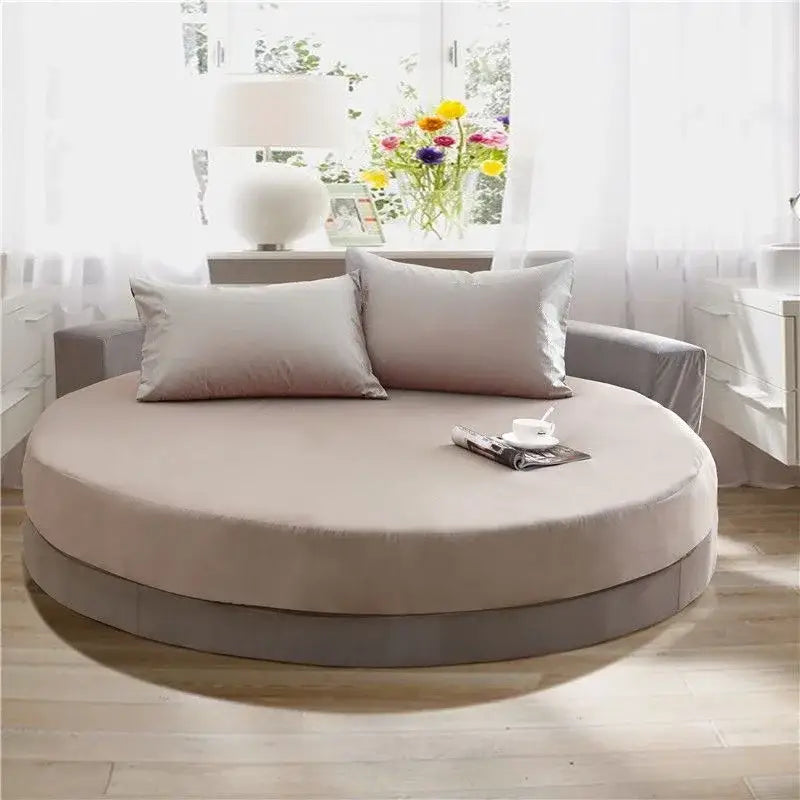 Soft dark gray cotton round bed sheet set bedroom bedding