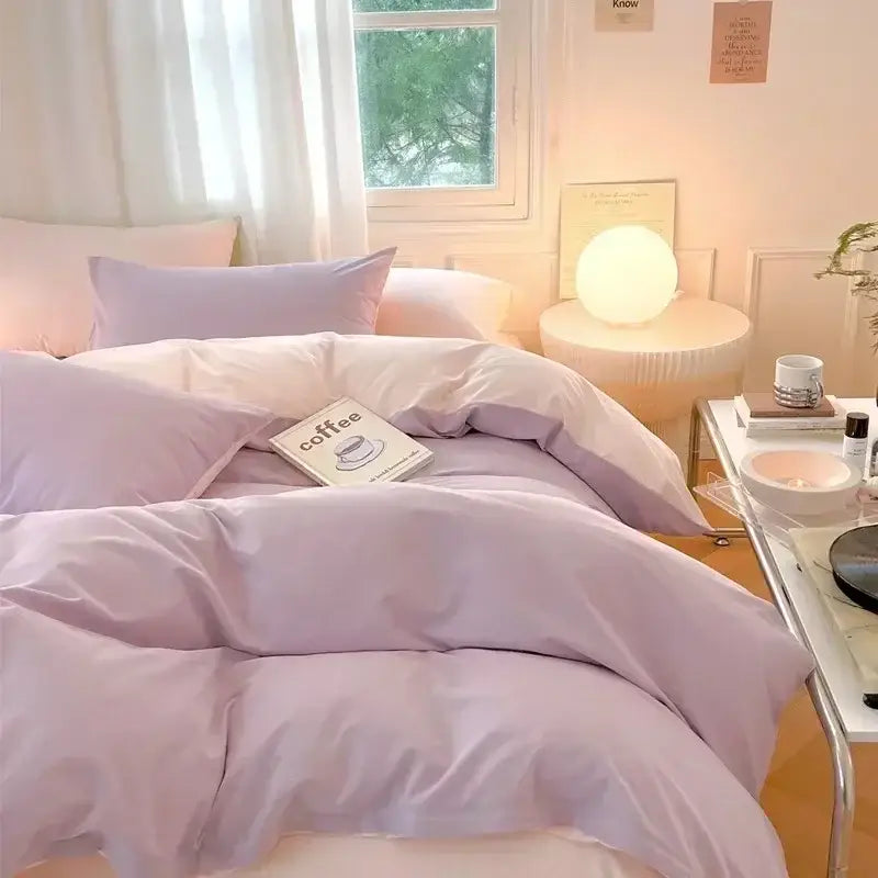 Soft lavender cotton queen bedding set bedroom satin finish duvet cover