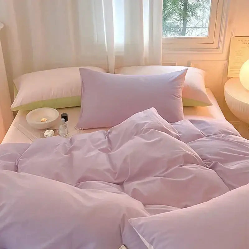 Soft lavender cotton queen bedding set bedroom satin finish duvet cover